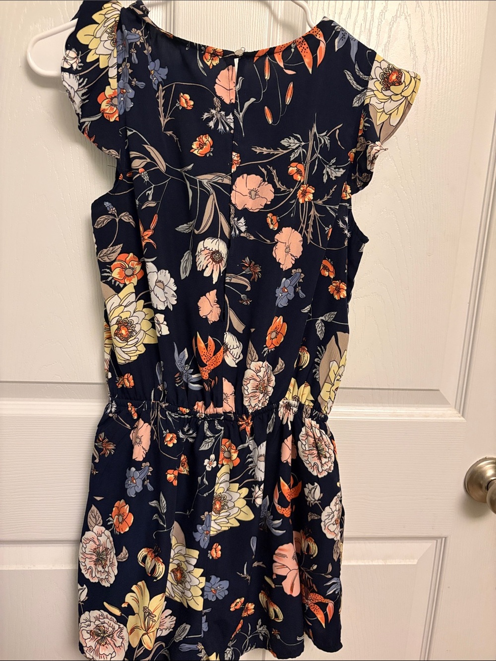 Navy Floral Ruffle-Sleeve Women's Dress - Picture 3 of 3